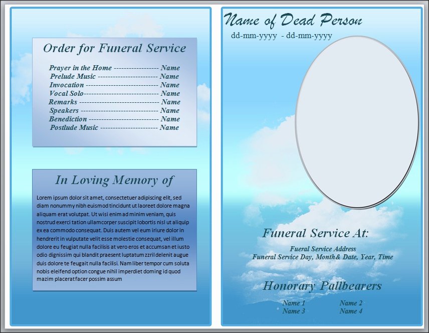 Free Blue Cloud Funeral Program Template for Word by