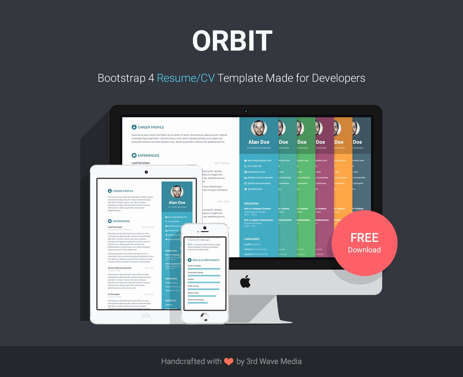 Free Bootstrap Resume Cv Template for Developers orbit