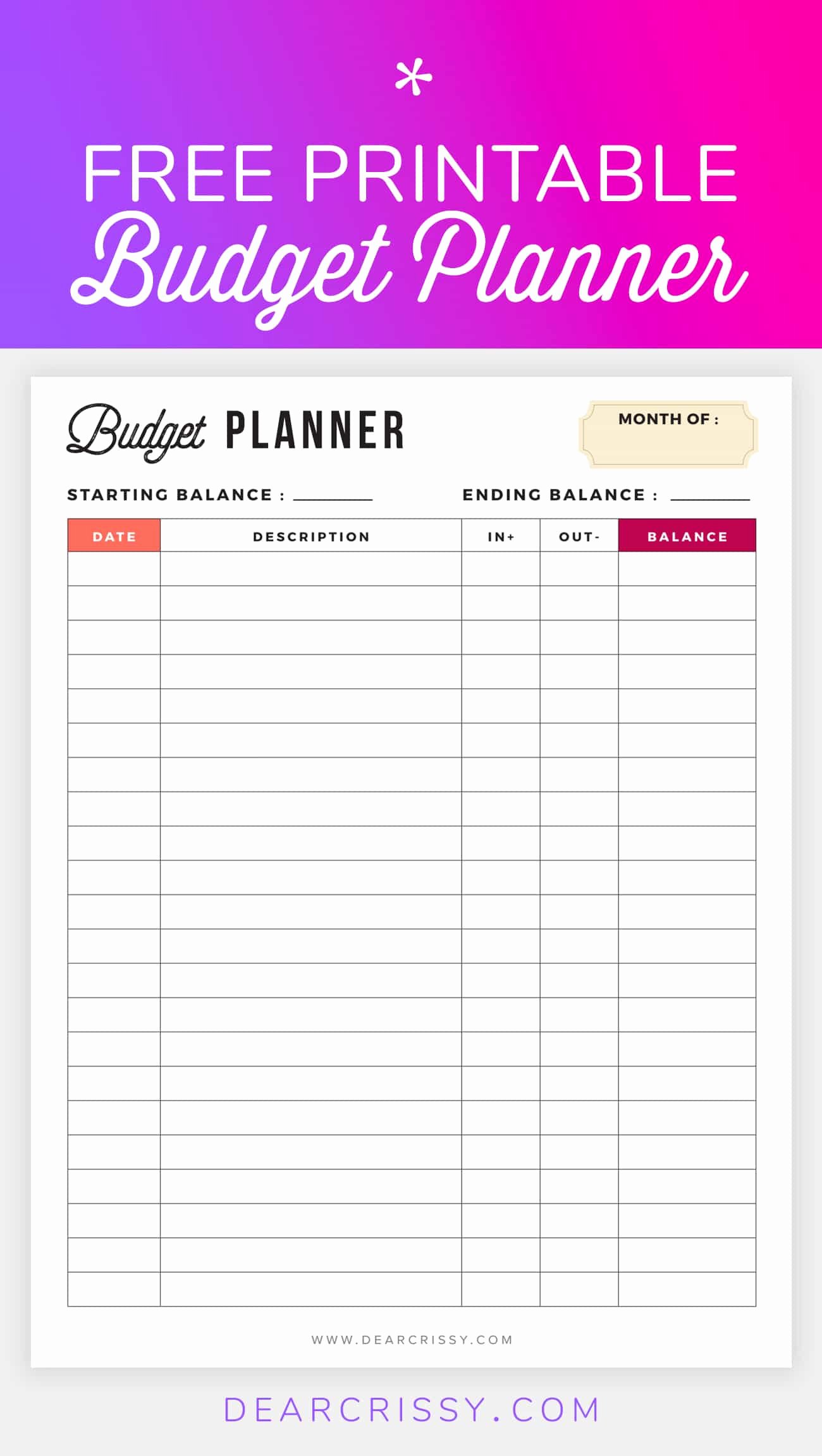 Free Bud Planner Printable Printable Finance Planner