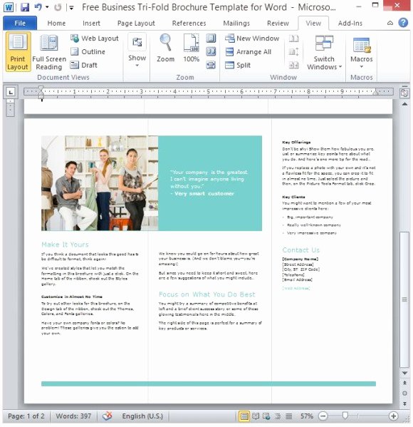 Free Business Tri Fold Brochure Template for Word