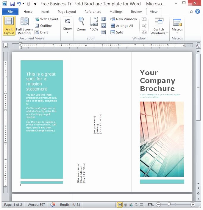 Free Business Tri Fold Brochure Template for Word