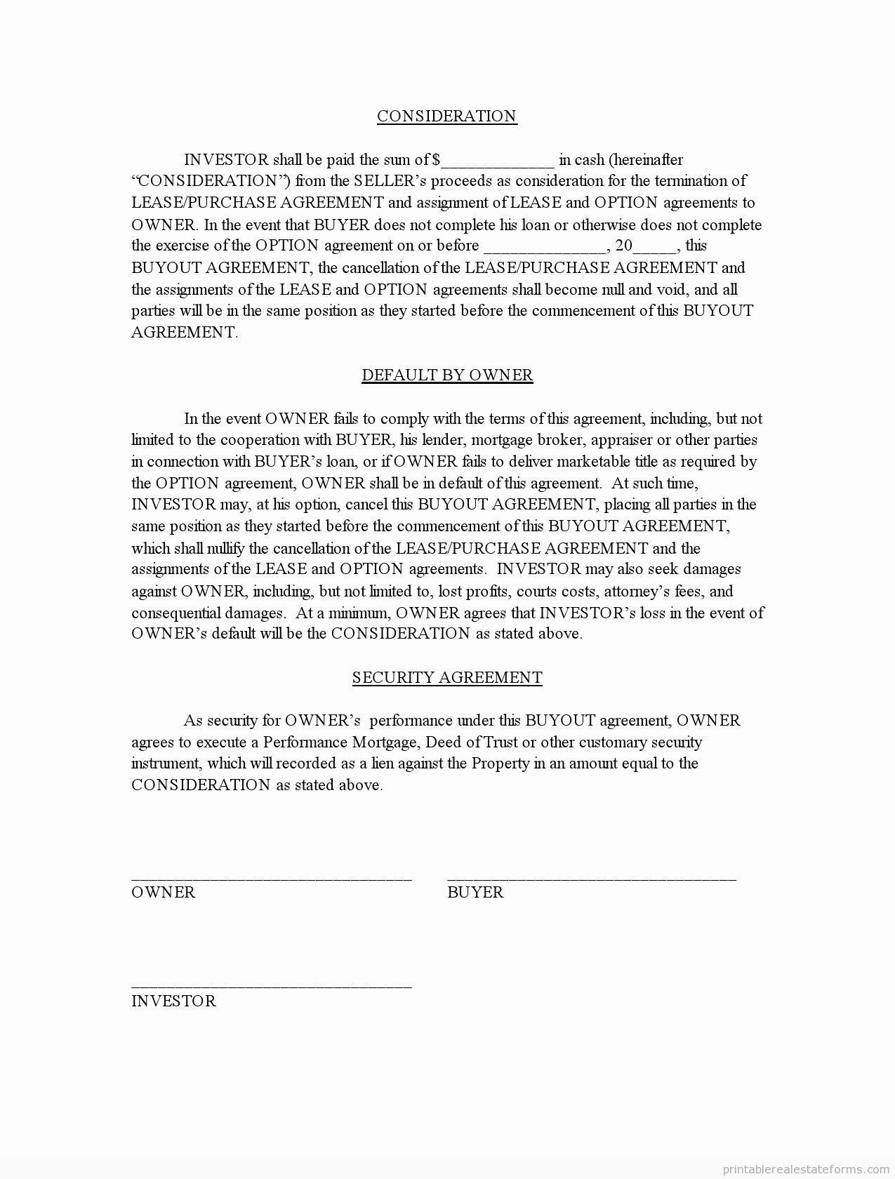 Free Buyout Agreement form