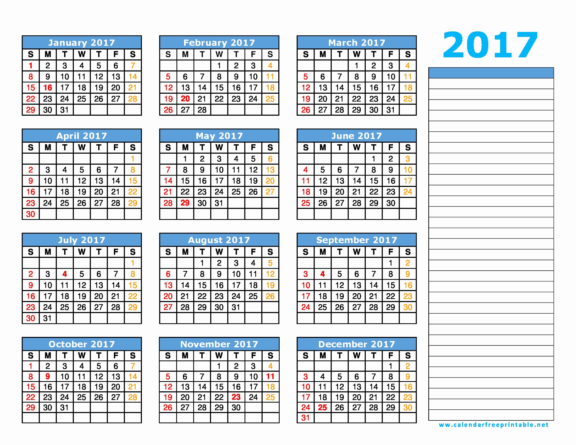 Free Calendar Template 2017