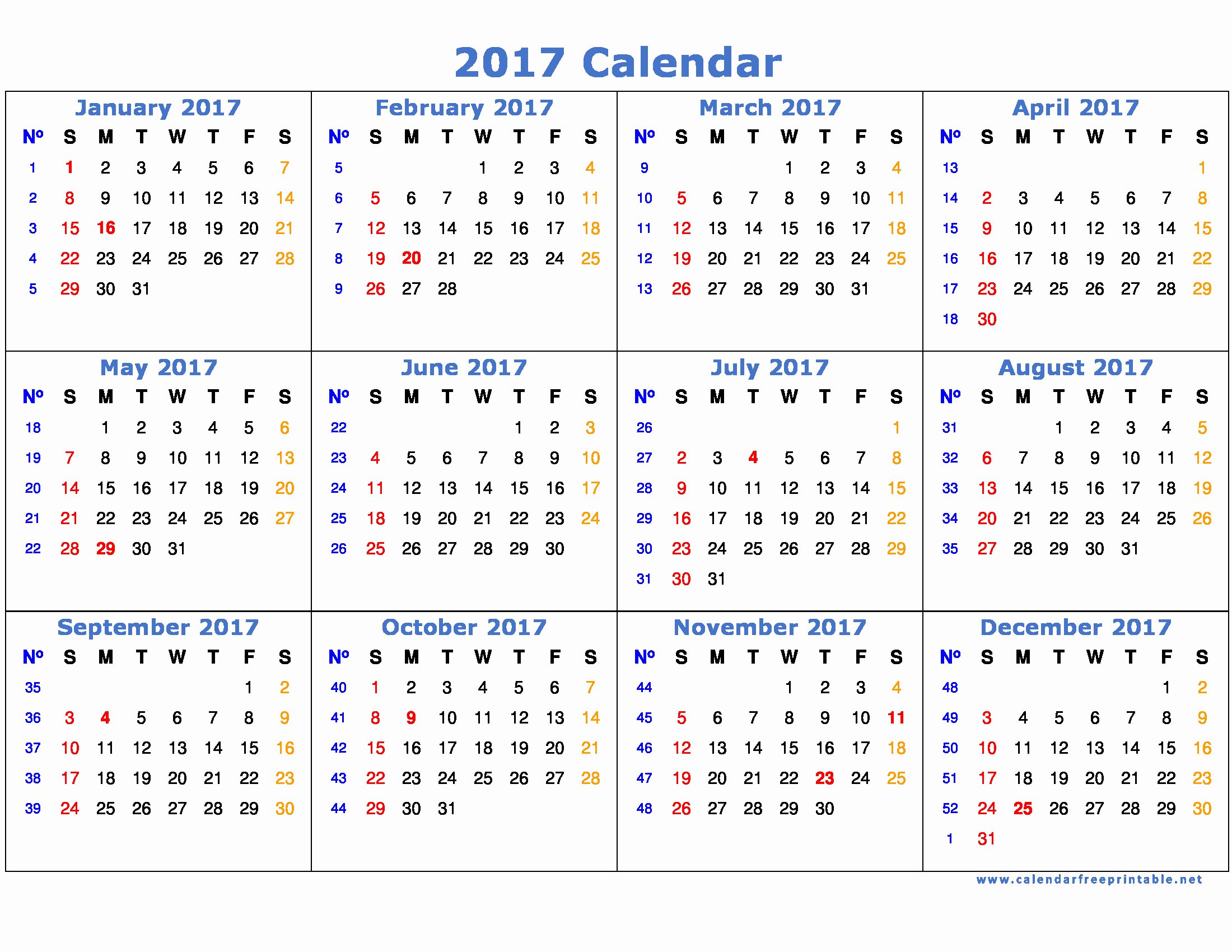Free Calendar Template 2017
