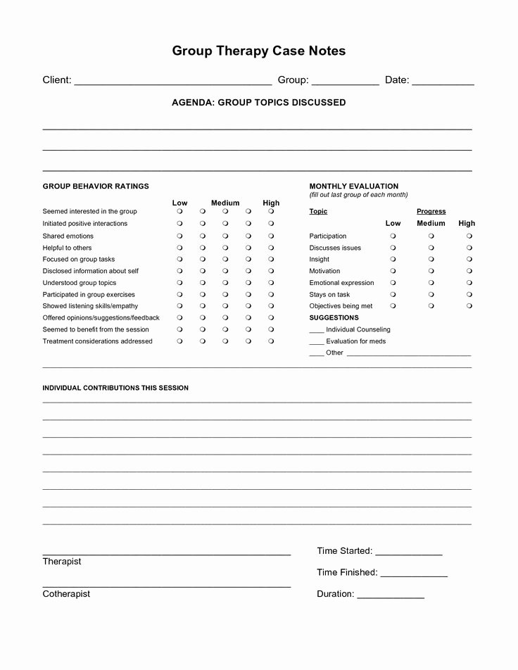 Free Case Note Templates Group therapy Case Notes