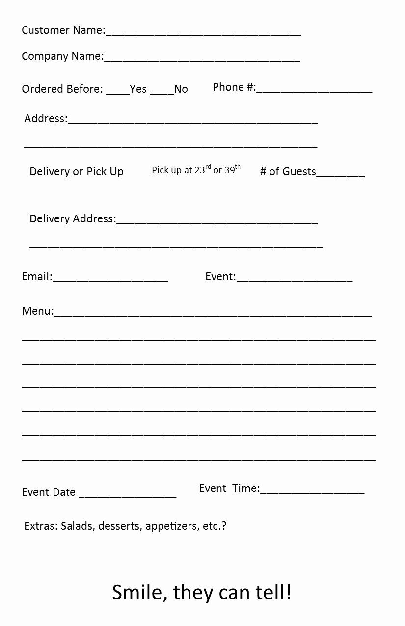 Free Catering order form Template – Independent Restaurant