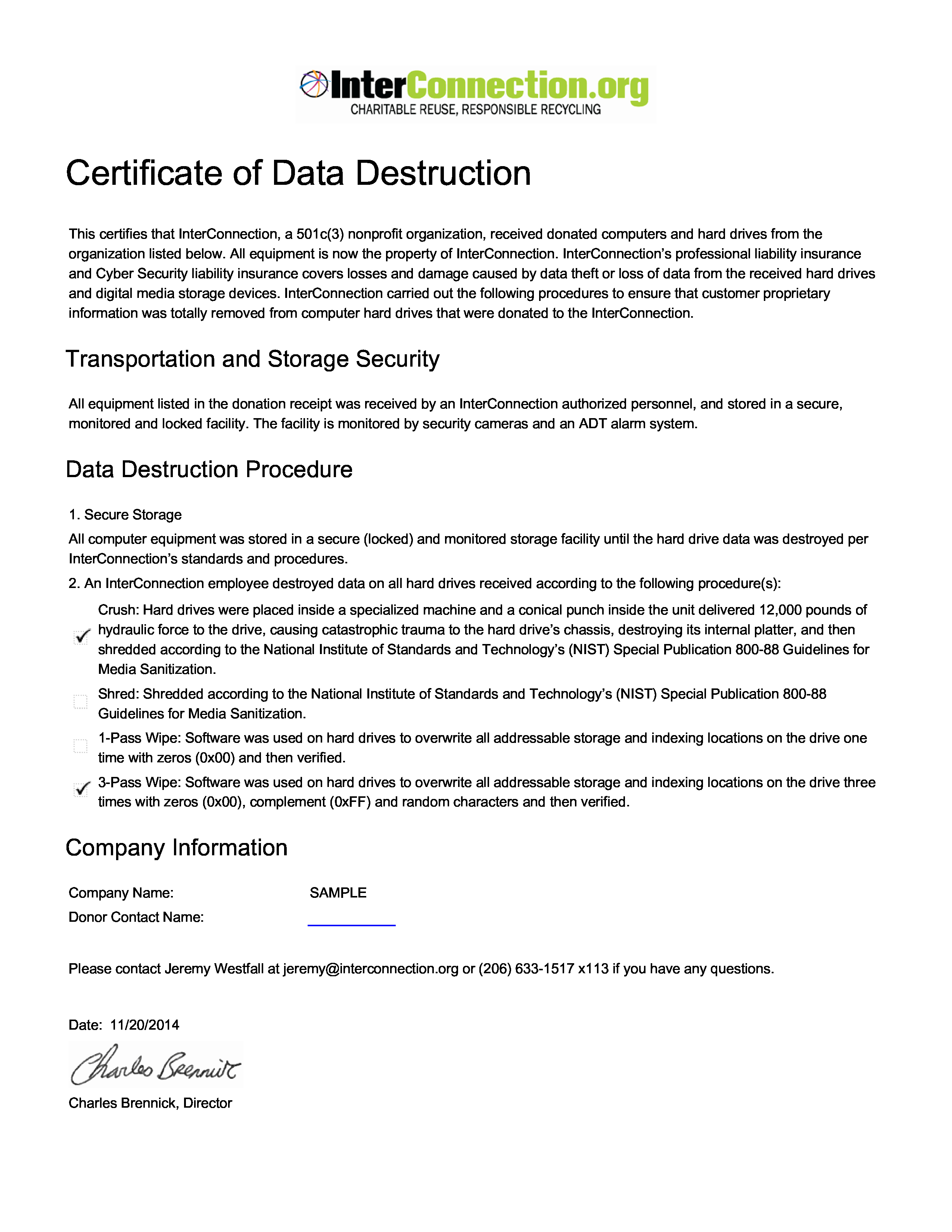 Free Certificate Data Destruction