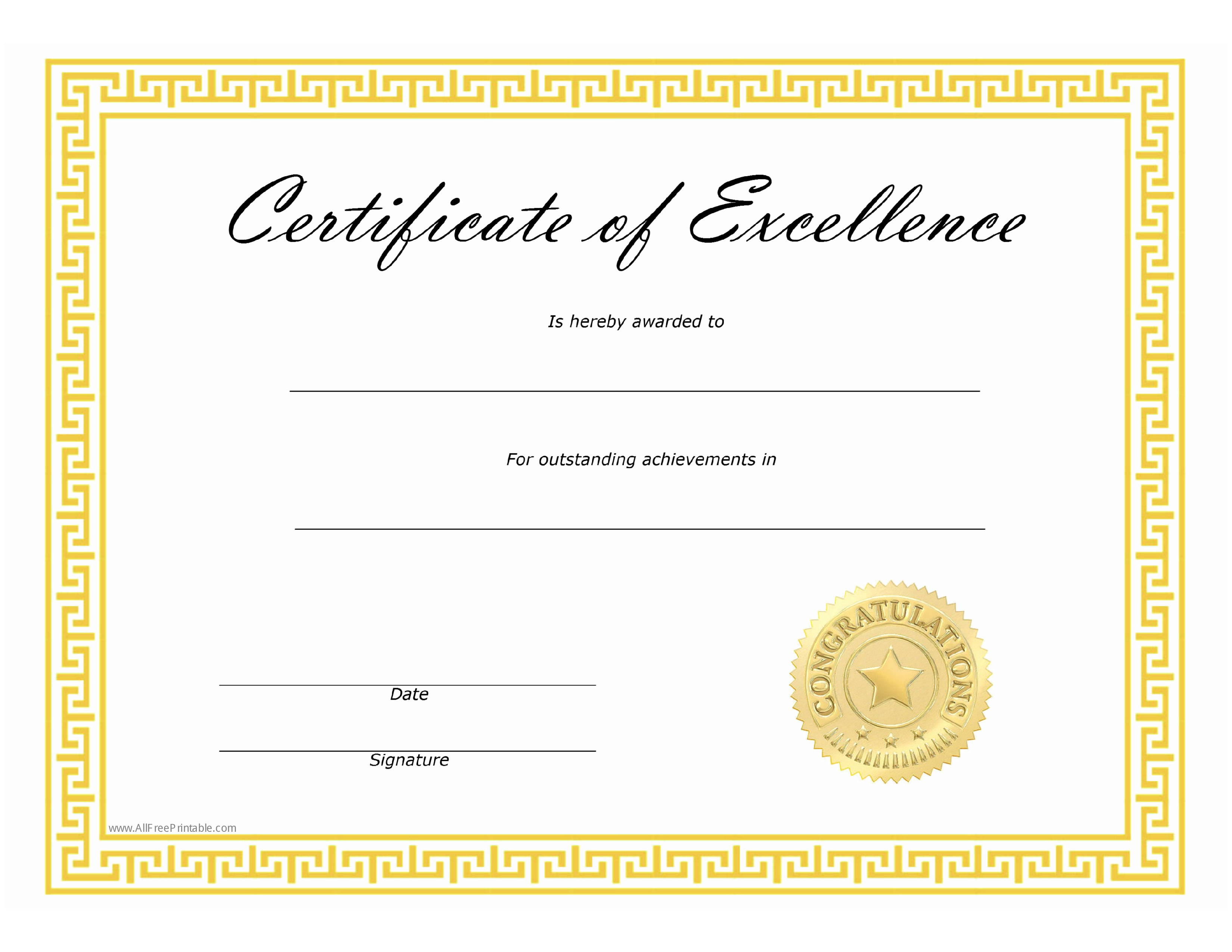 Free Certificate Of Excellence