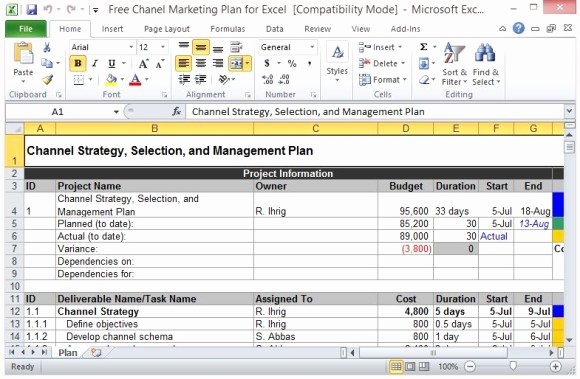 free channel marketing plan template for excel