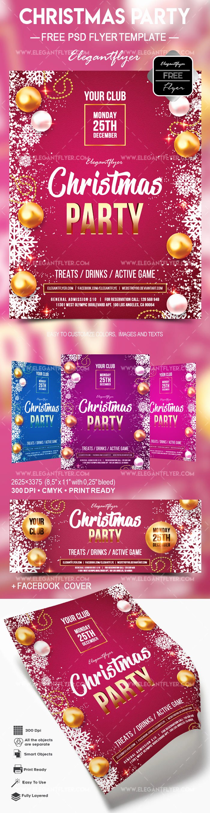 free christmas party flyer psd template cover