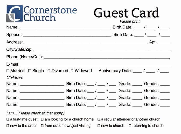 Free Church Guest Card Template Churchmag