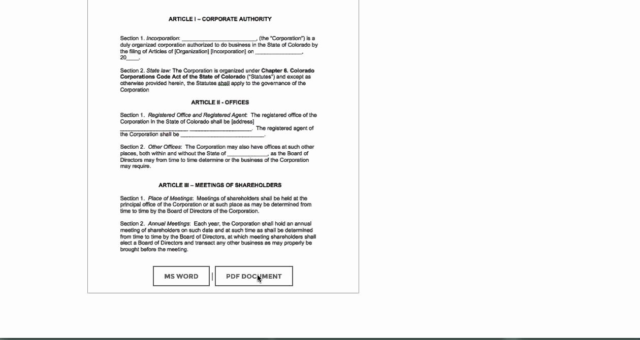 Free Colorado Corporate bylaws Template Pdf