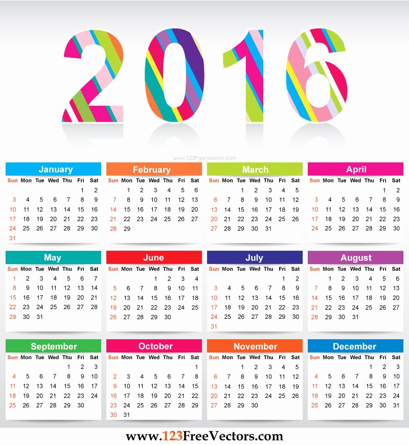 Free Colorful Calendar 2016 Vector Template by