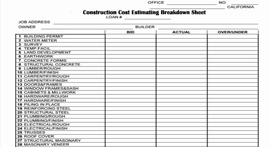 Free Construction Cost Excel Spreadsheet Model