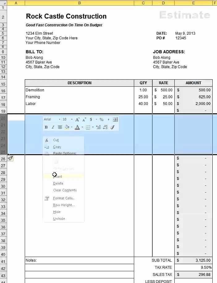 Free Construction Estimate Template Excel