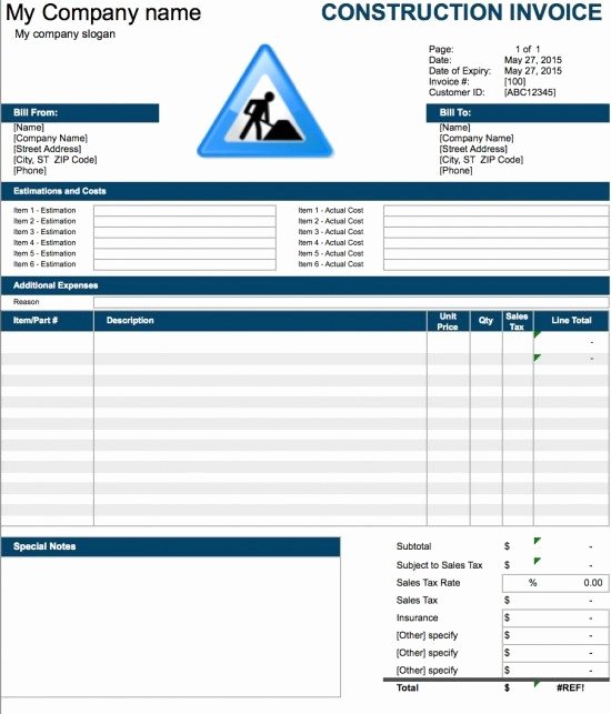 Free Construction Invoice Template Excel Pdf