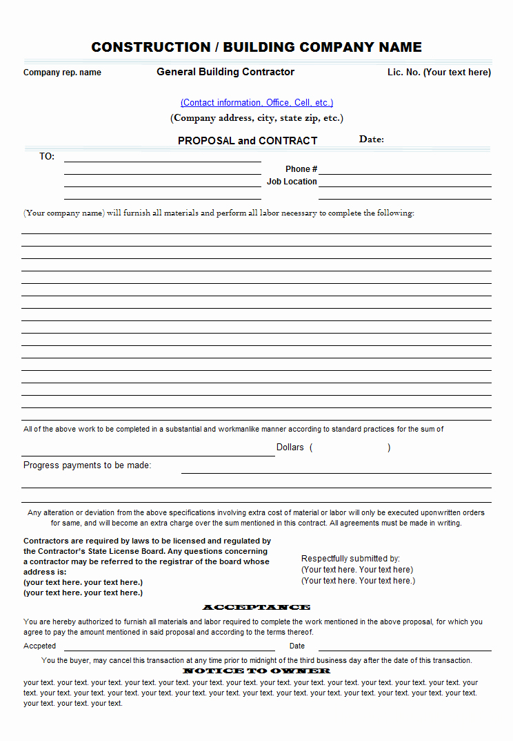 Free Construction Proposal Template Construction