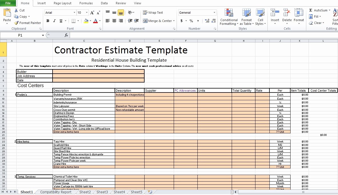 Free Contractor Estimate Template Excel Excel Tmp