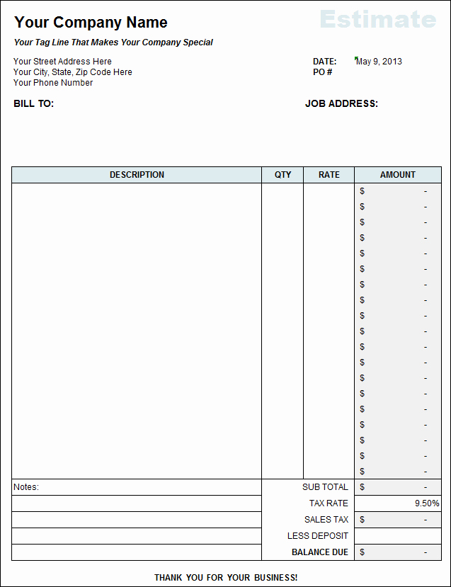 Free Contractor Estimate Template On Excel