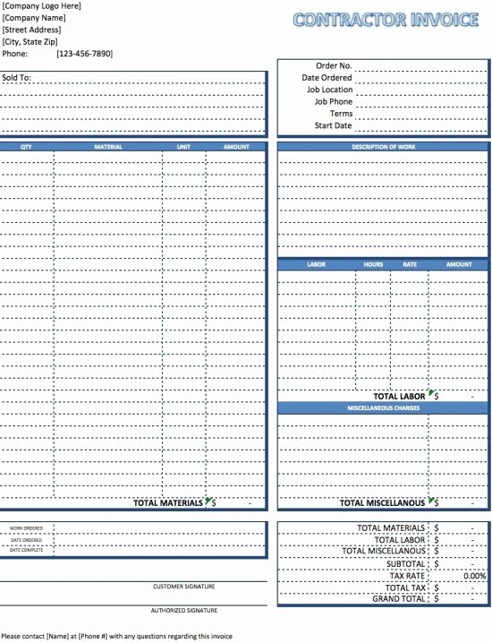 Free Contractor Invoice Template Excel Pdf