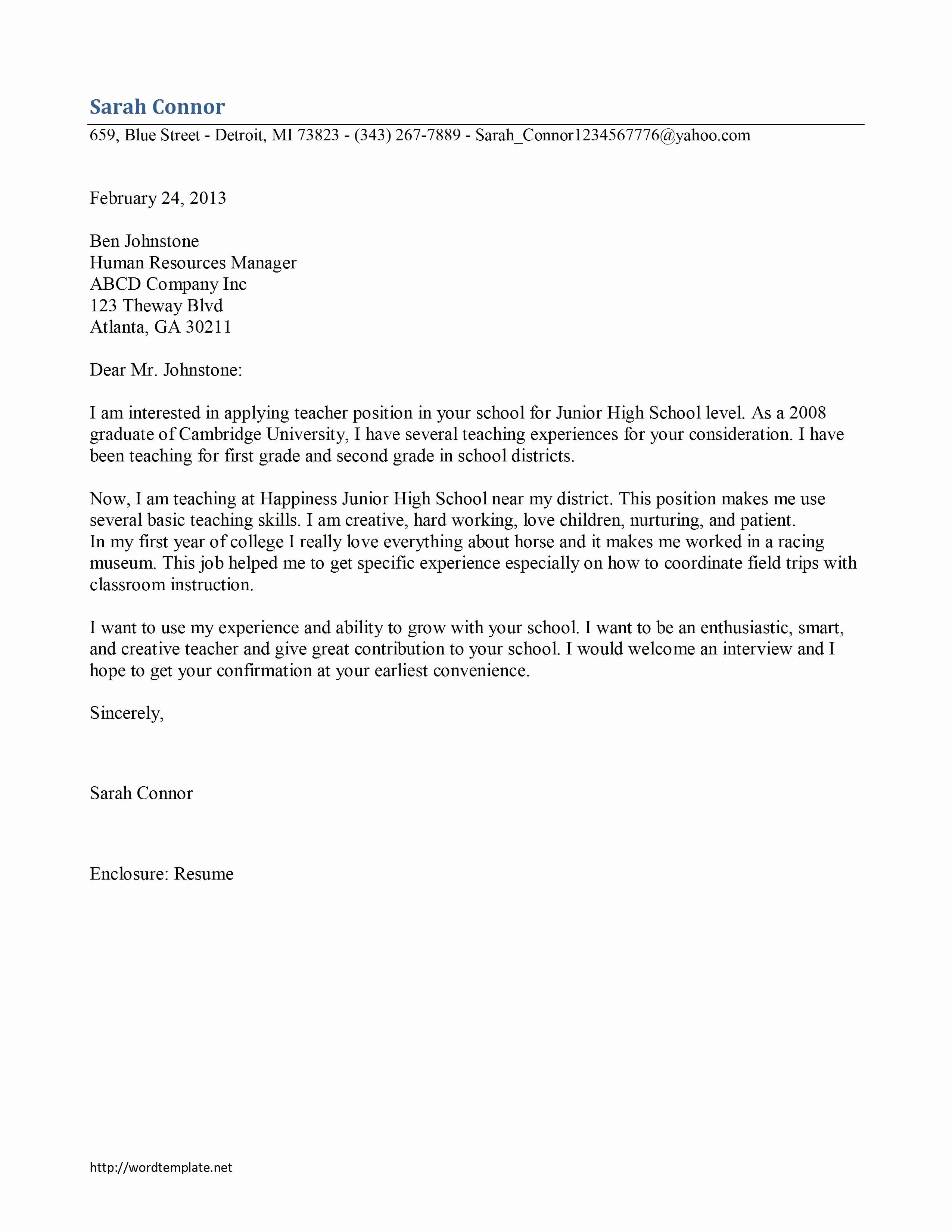 Free Cover Letter Examples for Teachers