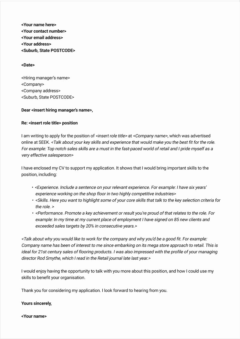 Free Cover Letter Template Seek Career Advice with Samples