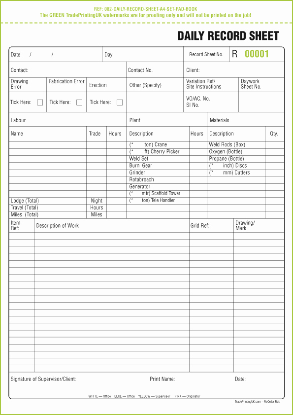 Free Day Works form Templates