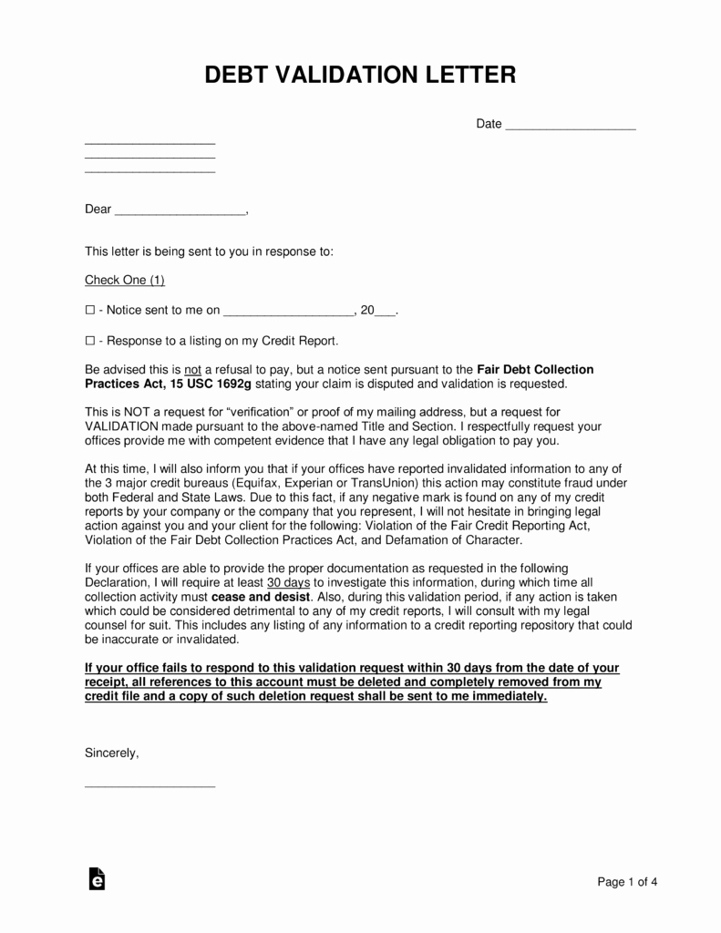 Free Debt Validation Letter Template Fair Debt Collection