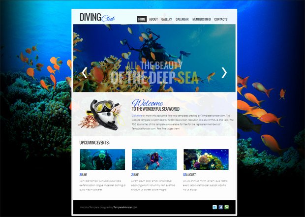 Free Diving Club Jquery Slider Web Template