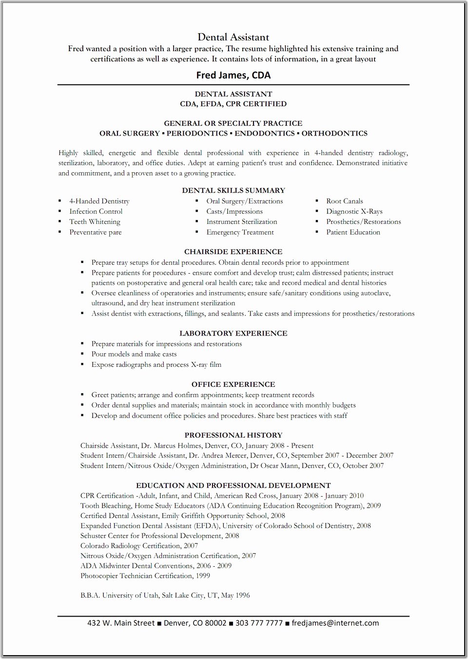 free dental assistant resume template