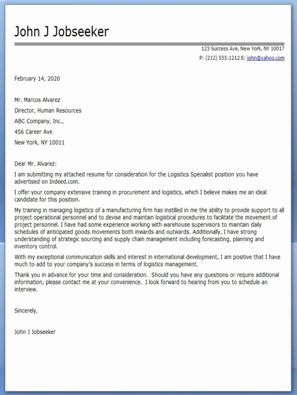 Free Download Logistics Cover Letter Example – Document