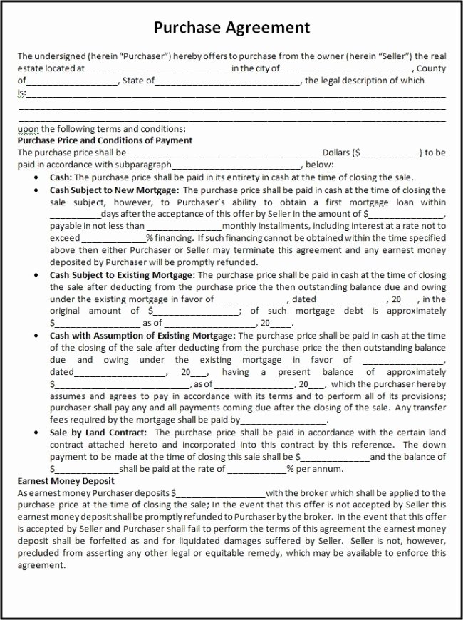 Free Download Purchase Agreement Template Sample with