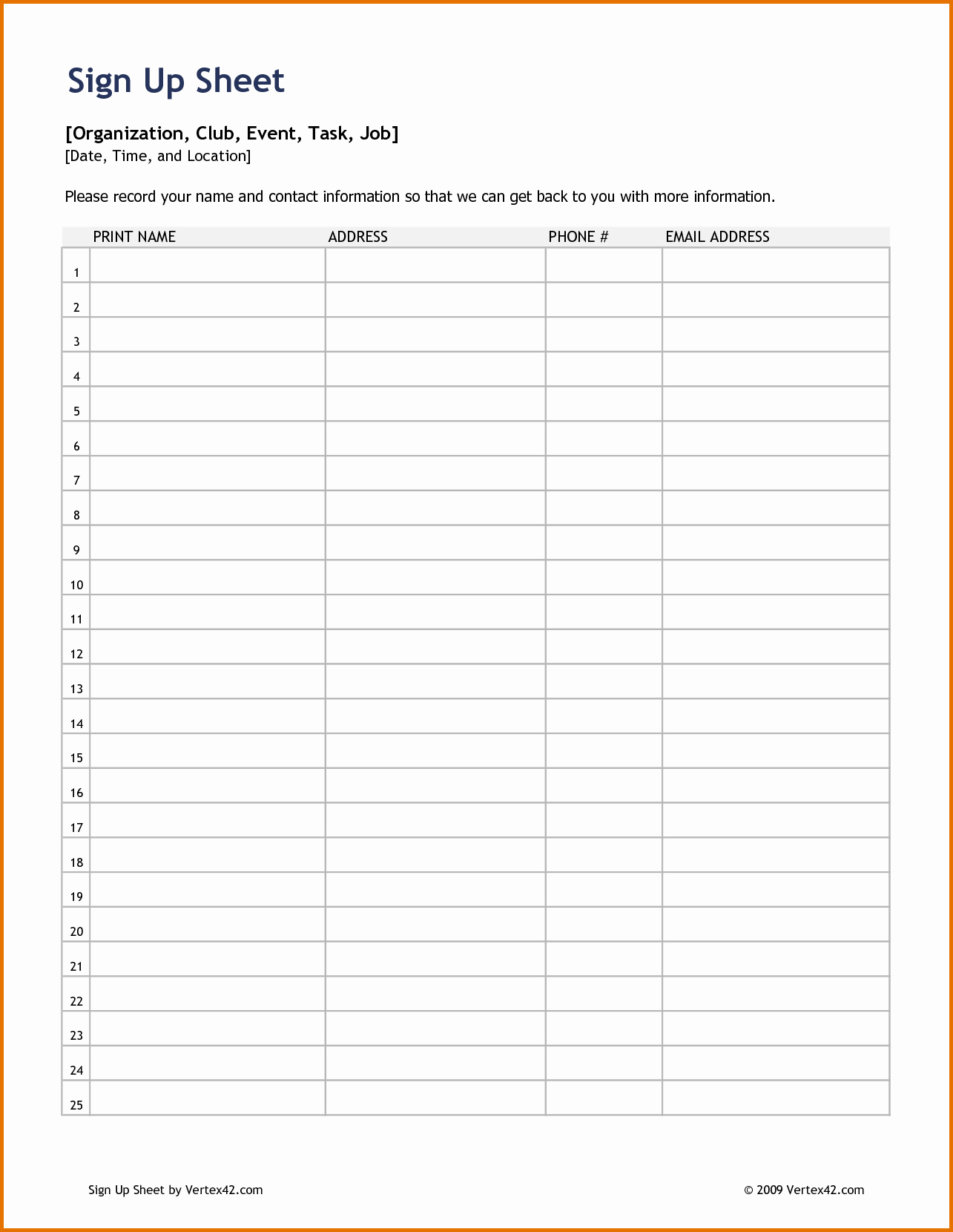 Free Download Sign Up Sheet Template Sign Up Sheet
