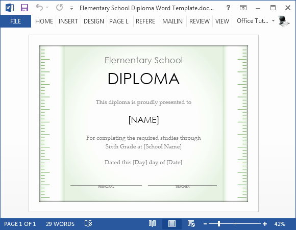 Free Elementary School Diploma Template for Word