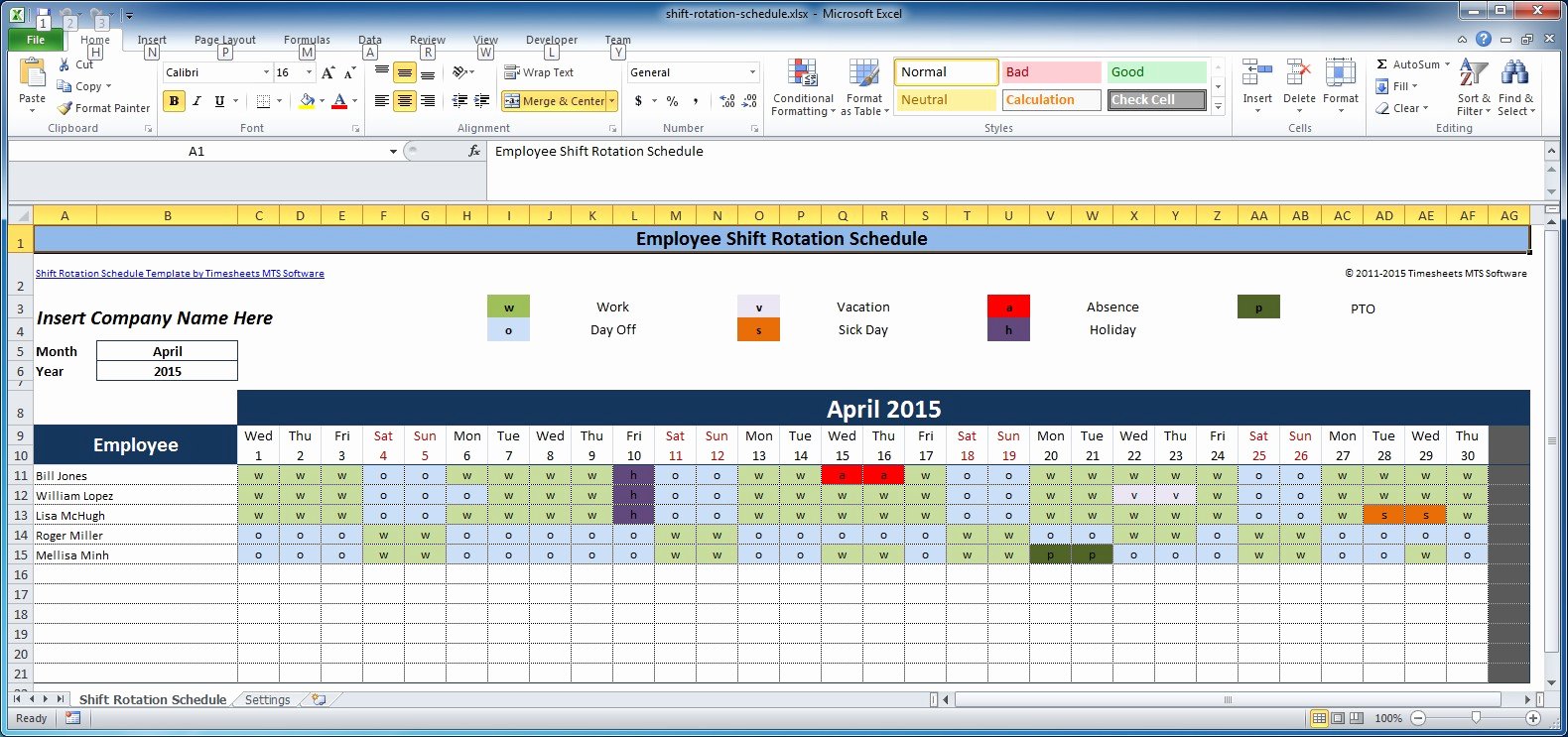 8 Hour Shift Schedule Template
