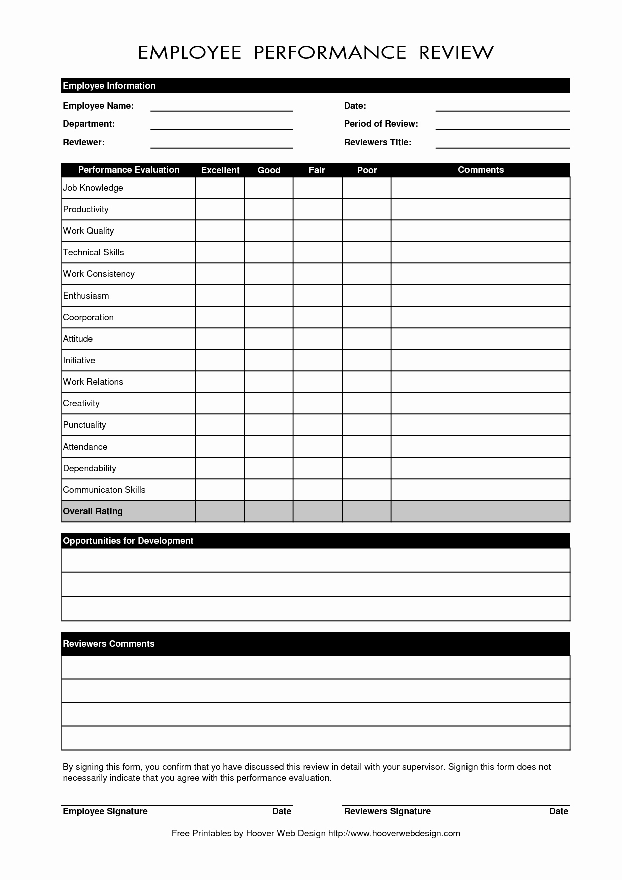 Free Employee Performance Evaluation form Template