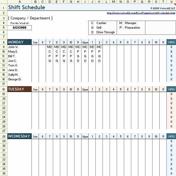 Free Employee Shift Schedule Template for Excel