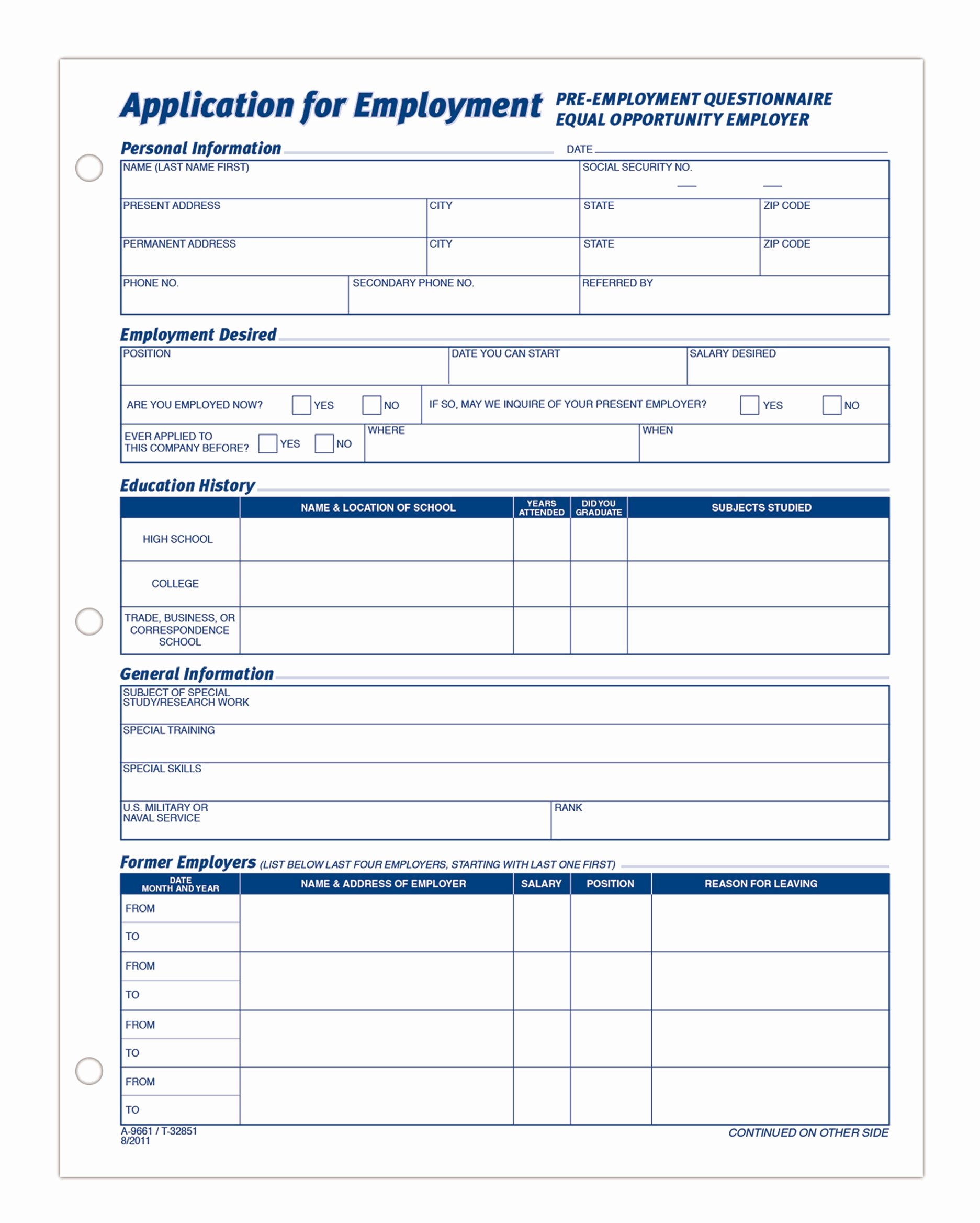 free employment application template