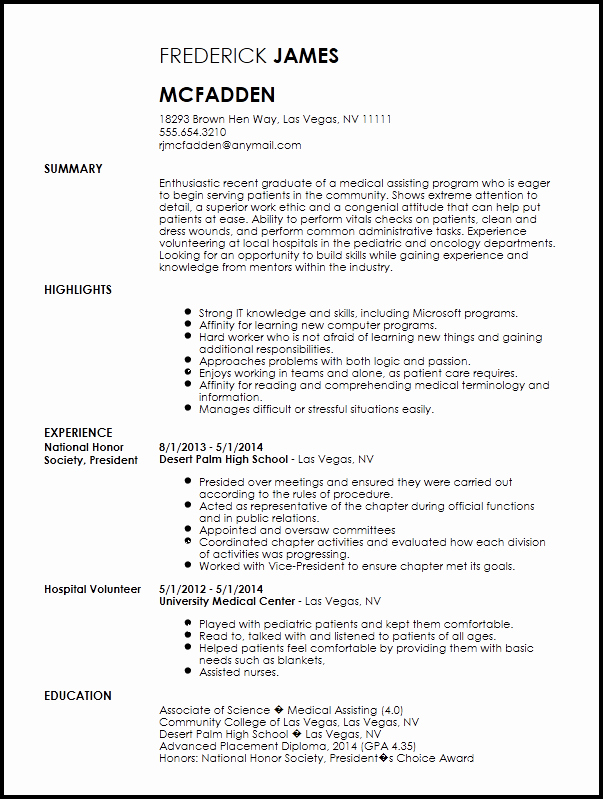 Free Entry Level Medical assistant Resume Template