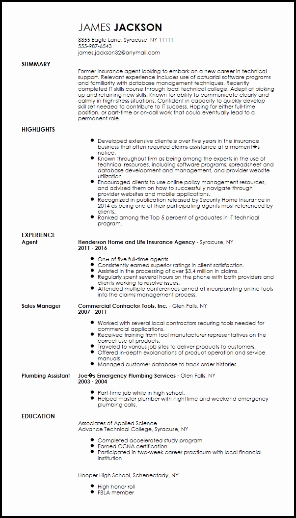 Free Entry Level Technical Support Specialist Resume
