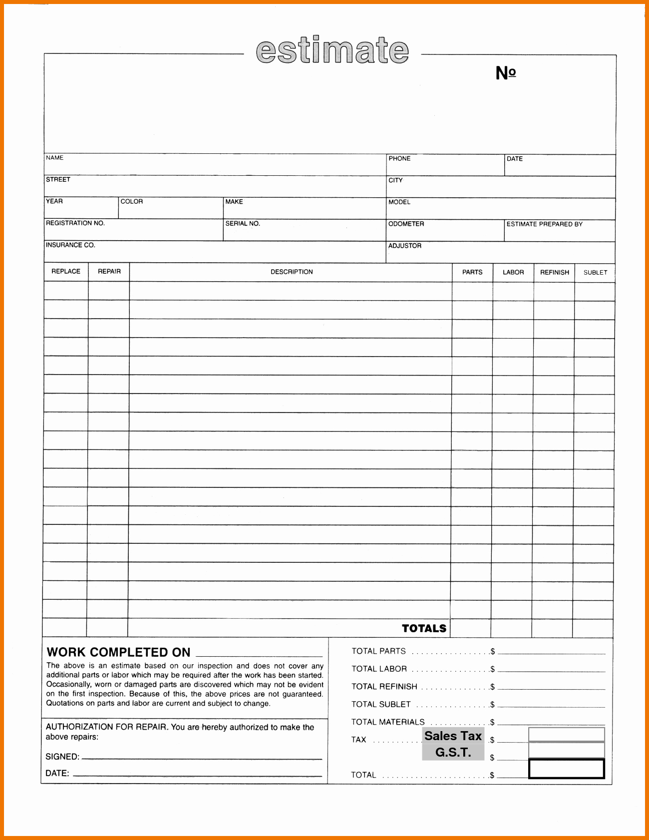 free estimates templates