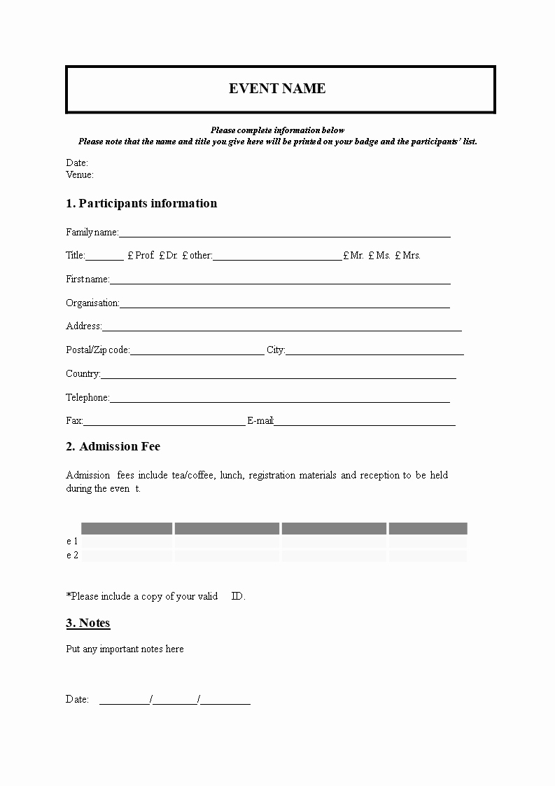 Free event Registration form Template