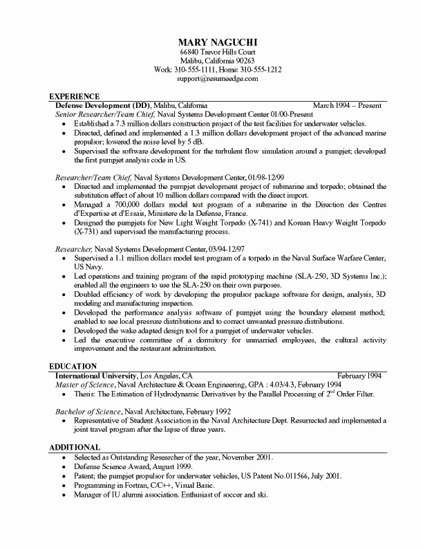 Free Examples Resumes