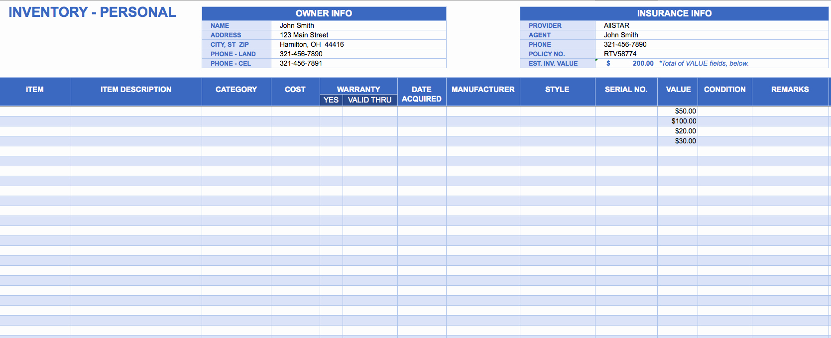 Free Excel Inventory Templates