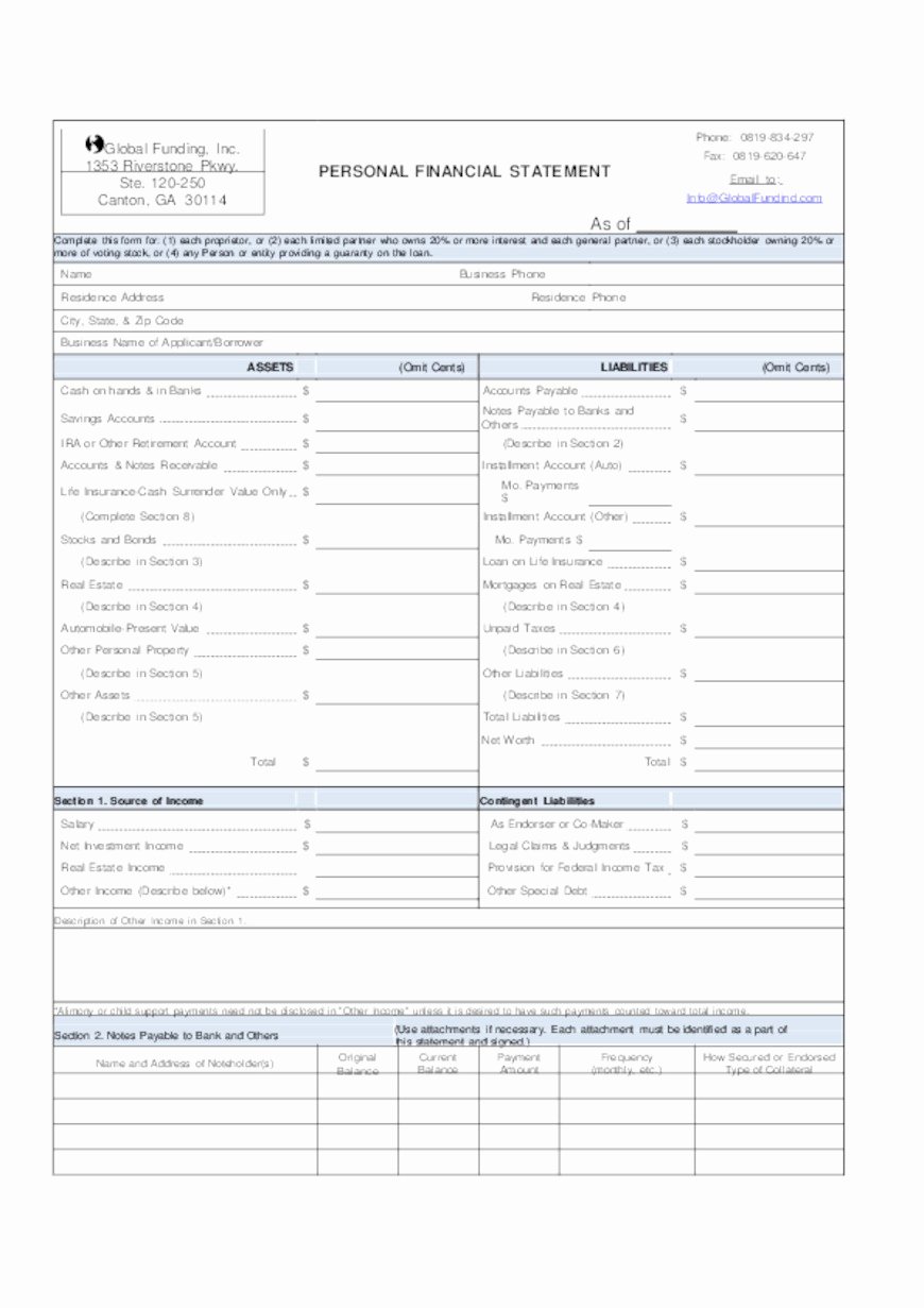 Free Excel Personal Financial Statement Templates