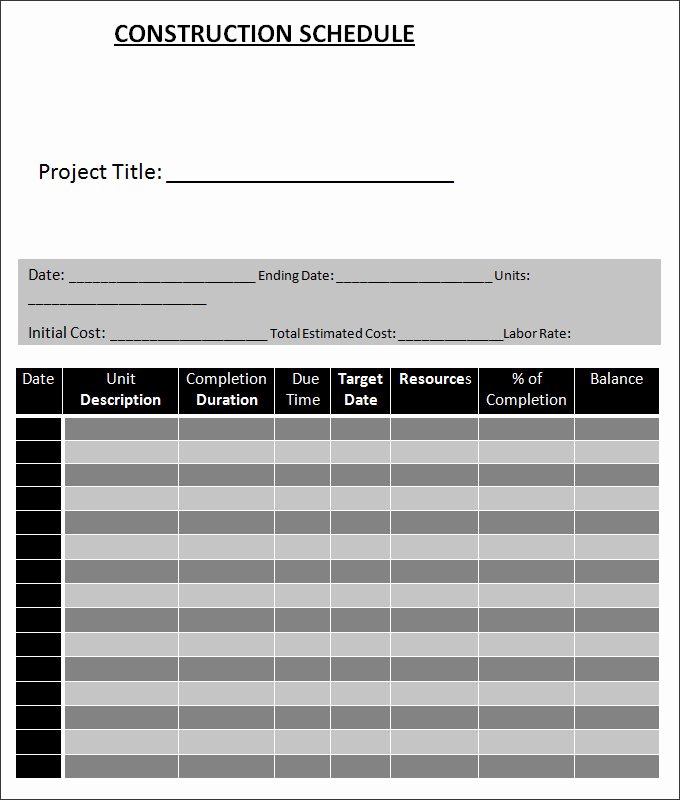 Free Excel Residential Construction Schedule Template