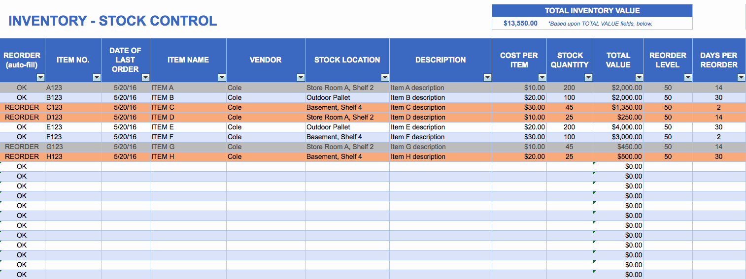 Free Excel Spreadsheet Inventory Management Inventory
