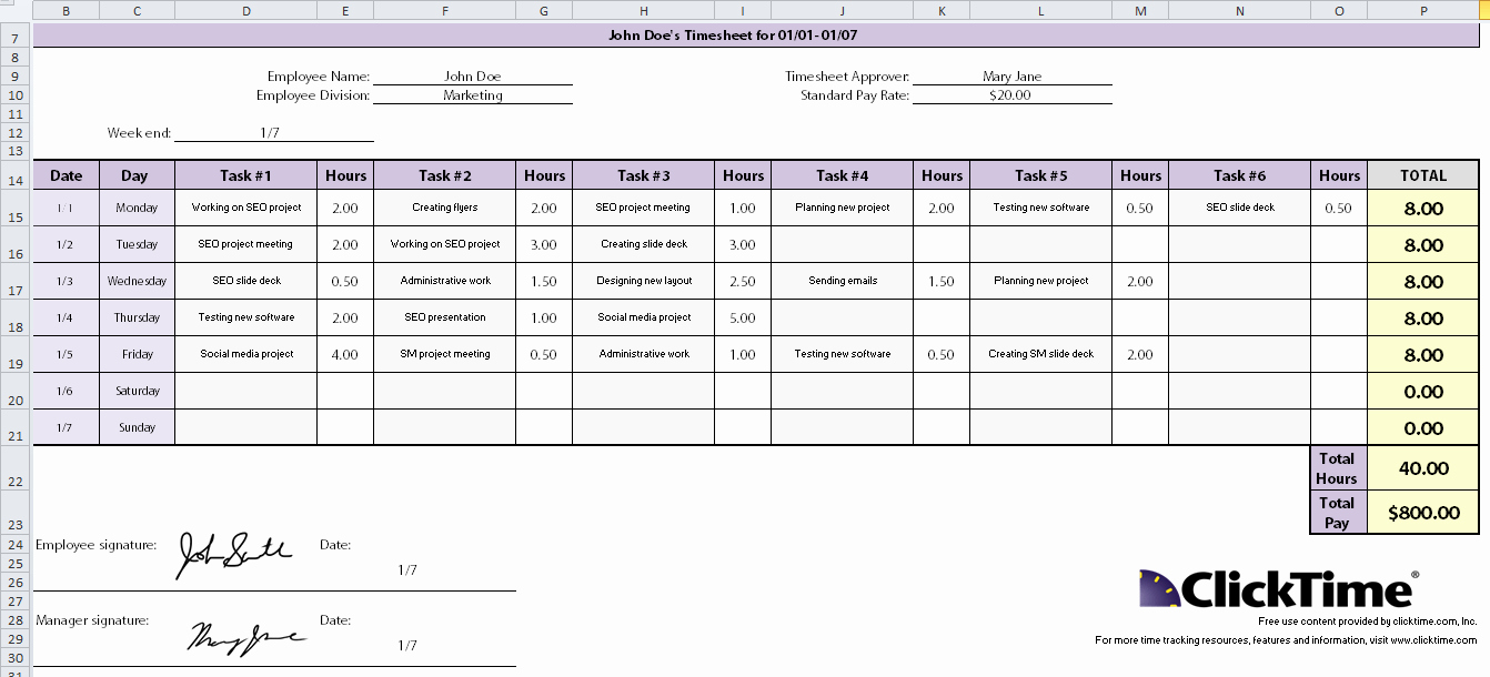Free Excel Time Tracking Template