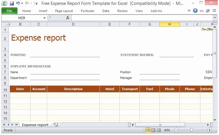 Free Expense Report form Template for Excel