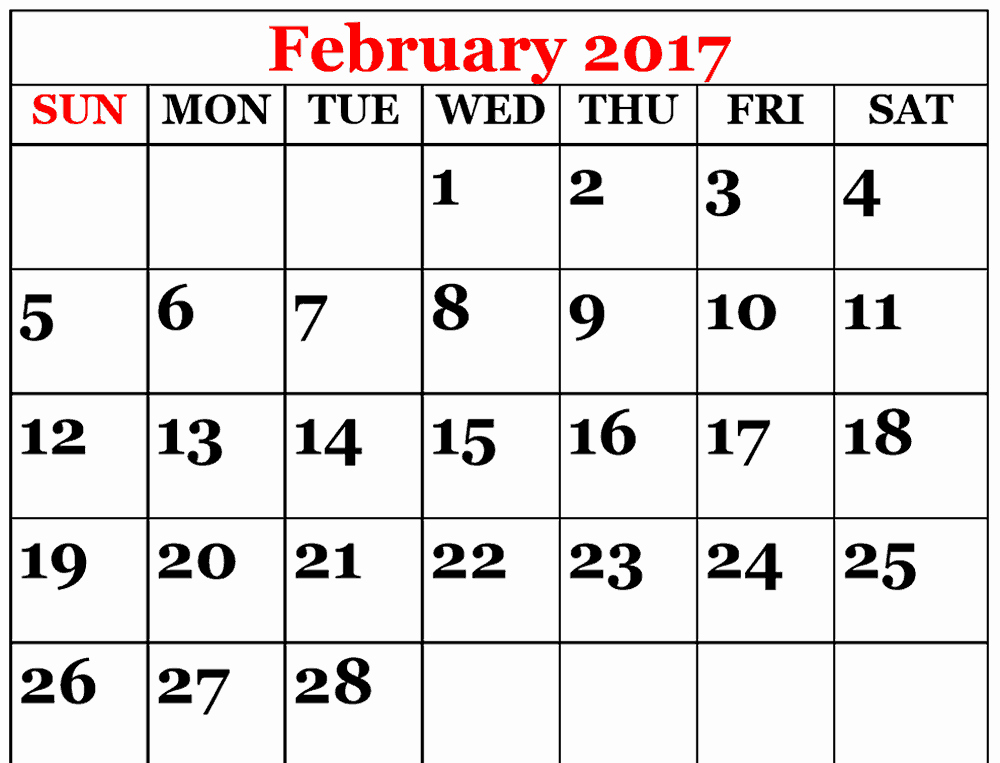 Free February 2017 Calendar Template Calendar and